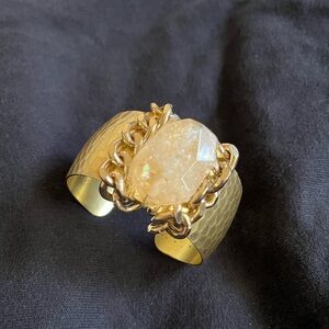 Hand Crafted Gold Cuff Bracelet with Crystal Accent